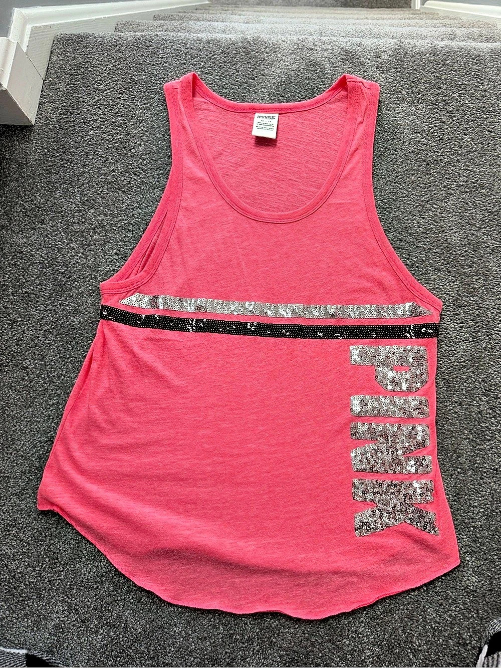 PINK Sequin Graphic Tank in Size XS Like New